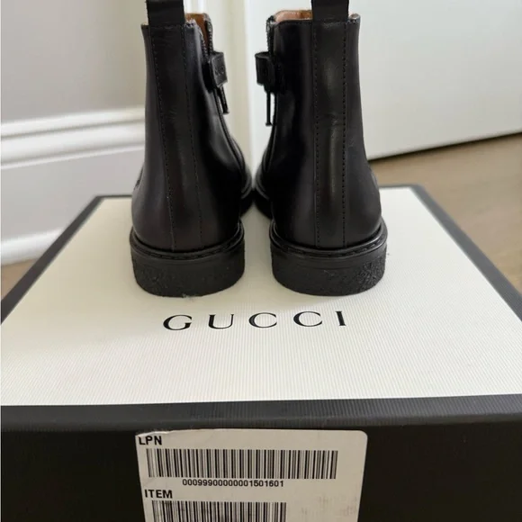 Gucci Kids Black Leather Boots with Green and Red Stripes - Picture 4 of 6